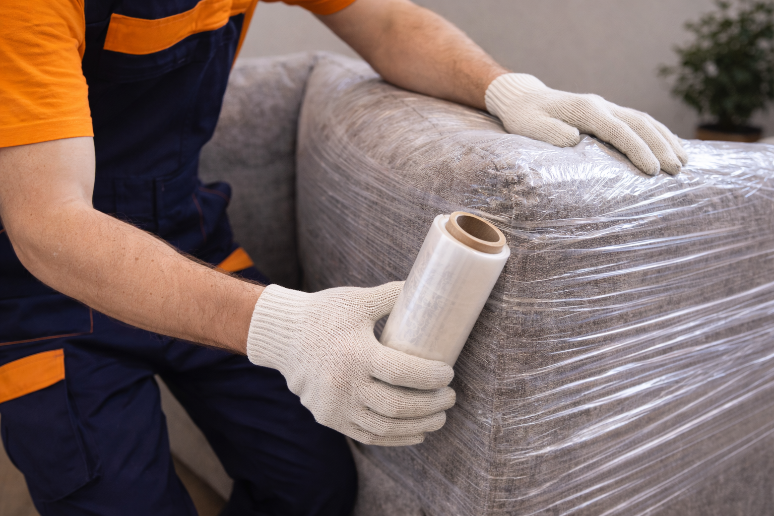 Упаковка мебели стрейч-плёнкой перед переездом