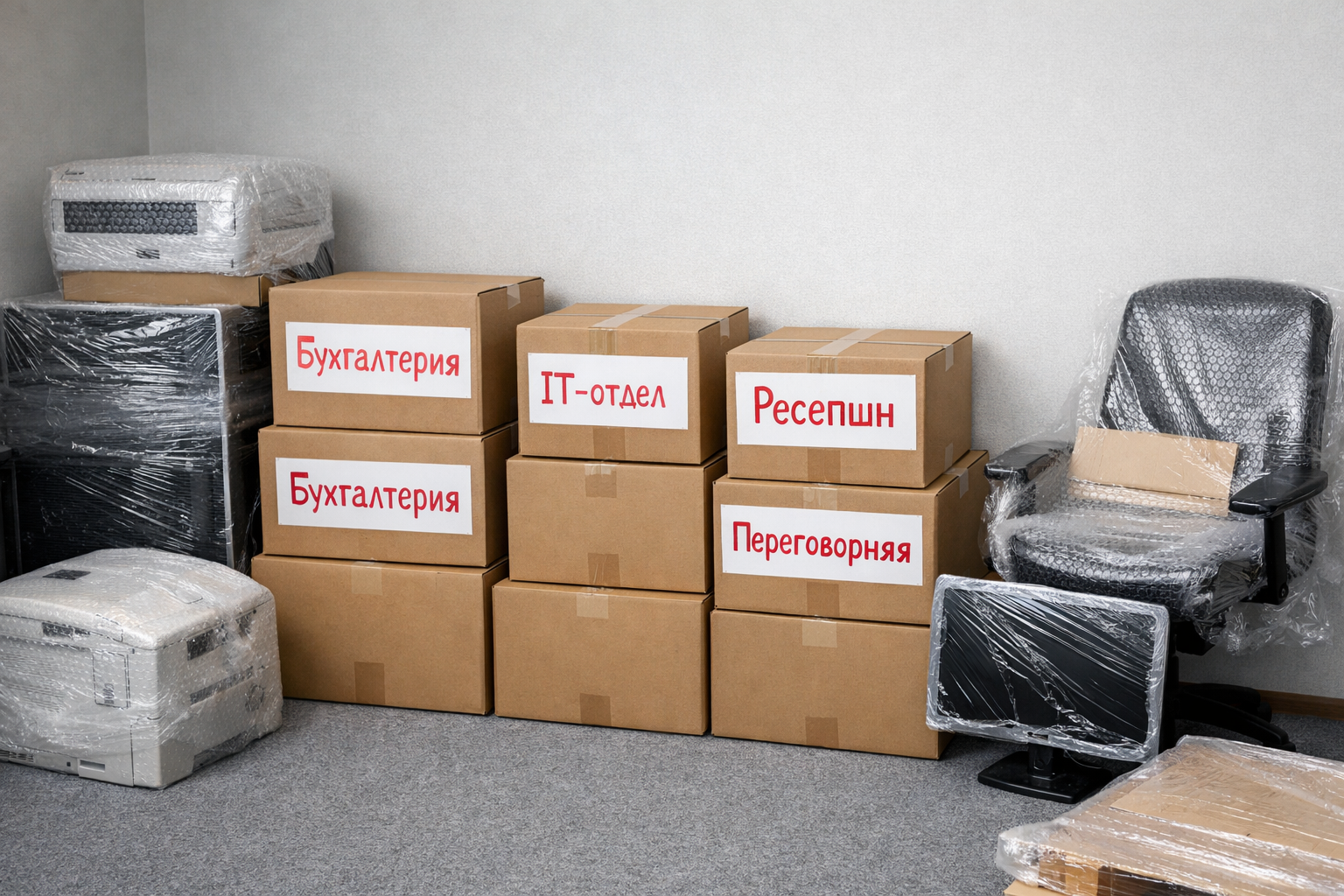 Упаковка офисных кресел стрейч-плёнкой