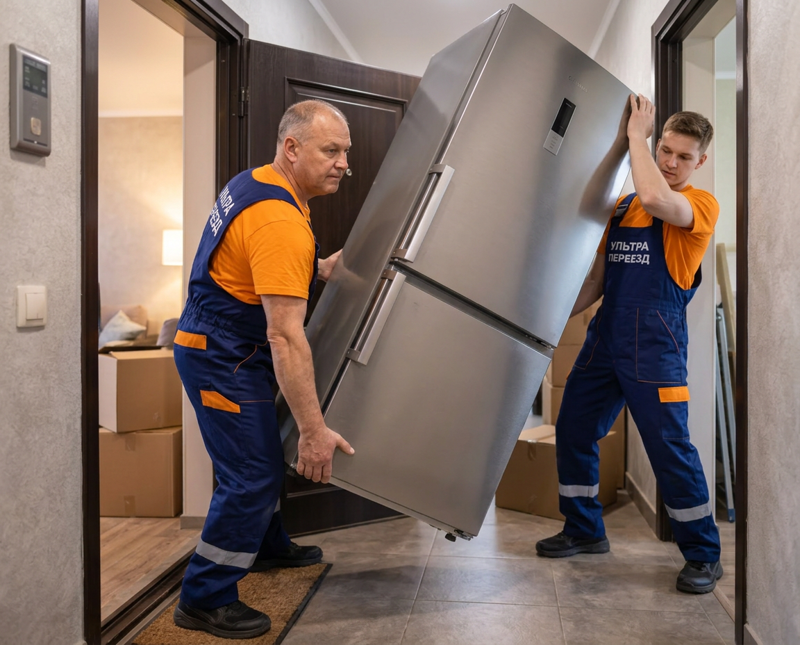 Перевозка бытовой техники — грузчики на работе